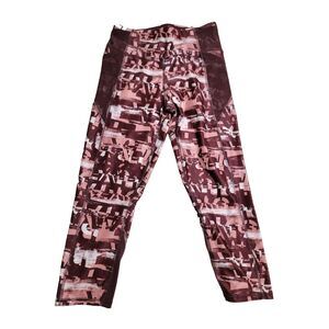 Puma Dry Cell Capri Burgundy Abstract Leggings Womens‎ Large Mesh Pockets EUC